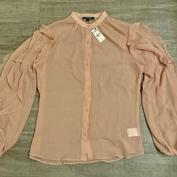 NWT Express Women's Pink Ruffle Top Size S - Picture 4 of 7